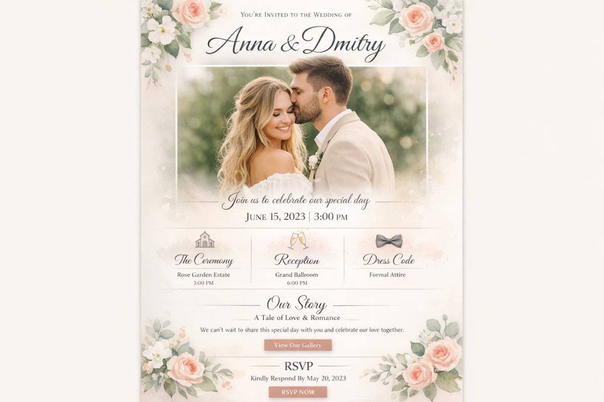 Пример современного сайта-приглашения на свадьбу